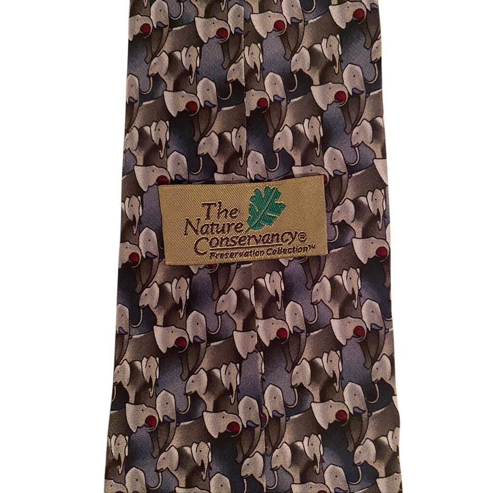 The Nature Conservancy Elephant Silk Tie Grey Blue Karen Bierce Preservation